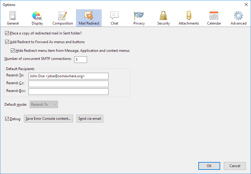 MailRedirect Settings